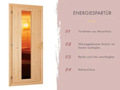 Massivholzsauna Sonara Holztür mit Isolierglas Produktbild #13