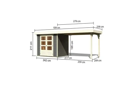Gartenhaus Askola 3 19 mm terragrau inkl. 2,8 m Anbaudach Produktbild #7