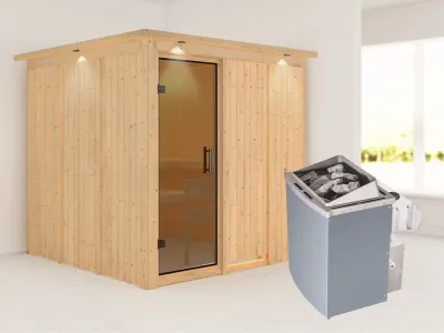 Systemsauna Rodin mit Dachkranz, graphit Ganzglastür, inkl. 9 kW Saunaofen integr. Steuerung Produktbild #1