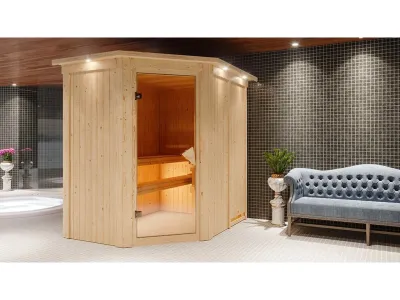 Sauna Systemsauna Carin mit Dachkranz, inkl. 9 kW Ofen mit integrierter Steuerung Produktbild #1
