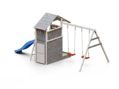 Spielturm Smart 7 grau-weiß inkl. Rutsche blau Produktbild #4