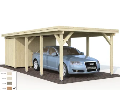 Geräteraum für Carport Karl 23,1 m² 19 mm braun tauchimprägniert Produktbild #1