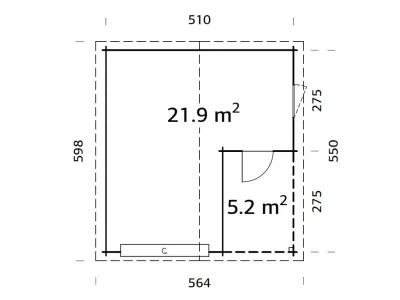 Garage Roger 21,9+5,2 m² mit Sektionaltor 44 mm naturbelassen Produktbild #4