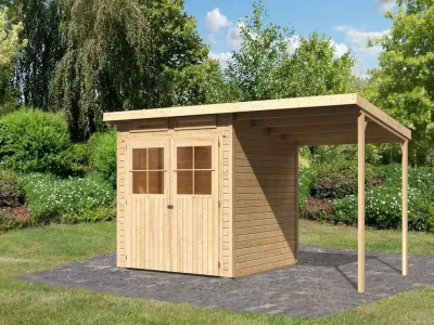 Gartenhaus SET Glücksburg 3 19 mm naturbelassen inkl. 1,9 m Anbaudach Produktbild #1