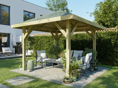 Pavillon Gartenlaube Tourist inkl. Bitumen-Rechteckschindeln grün Produktbild #2