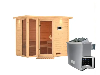 Sauna Massivholzsauna Amara mit Dachkranz inkl. 9 kW Saunaofen ext. Steuerung Produktbild #8