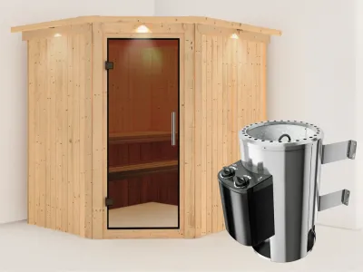 Sauna Systemsauna Lilja mit Dachkranz, graphit Ganzglastür + Plug & Play Saunaofen mit Steuerung Produktbild #1