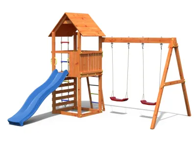Spielturm Bento B teakfarben inkl. Rutsche blau Produktbild #4