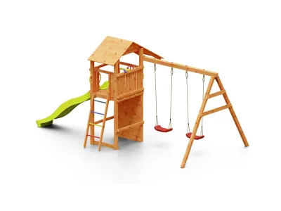 Spielturm Smart 5 teakfarben inkl. Rutsche gelb Produktbild #5