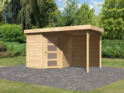 Gartenhaus SET Schwandorf 5 19 mm naturbelassen, inkl. 2,4 m Anbaudach + Rückwand Produktbild #1