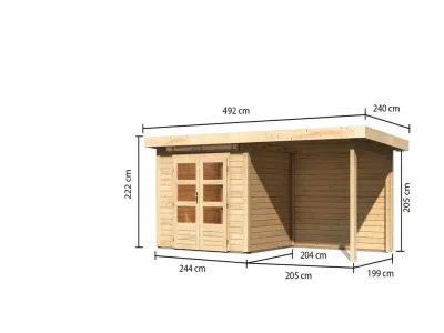Gartenhaus SET Kandern 2 28 mm naturbelassen, inkl. 2,6 m Anbaudach + Rückwand Produktbild #3