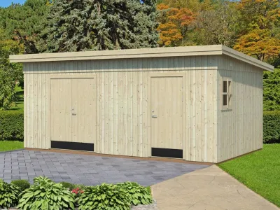 Gerätehaus Kalle 16,9 m² 18+70 mm naturbelassen Produktbild #1