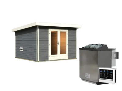 Saunahaus Mainburg 1 terragrau 38 mm inkl. Bio-Kombiofen 9 kW + ext. Steuerung Produktbild #7
