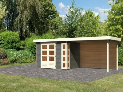 Gartenhaus SET Kerko 4 19 mm terragrau, inkl. 2,8 m Anbaudach + Rückwand Produktbild #1