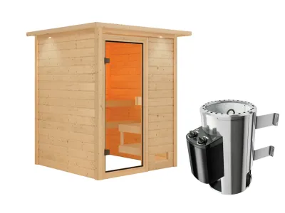 Sauna Sandra mit bronzierter Glastür und Dachkranz + 3,6 kW Plug & Play Saunaofen integr. Strg. Produktbild #3