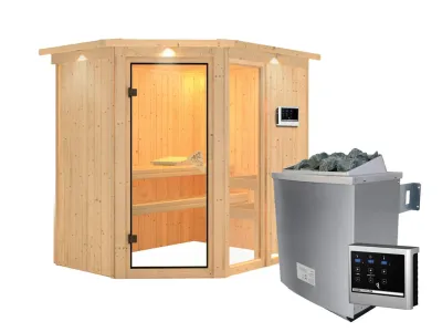 Sauna Systemsauna Fiona 1 mit Dachkranz, inkl. 9 kW Saunaofen ext. Steuerung Produktbild #3