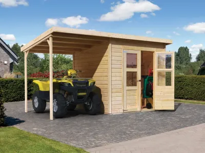 Gerätehaus Merseburg 5 14 mm naturbelassen inkl. 140 cm Anbau Produktbild #1
