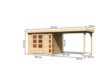 Gartenhaus SET Kerko 4 19 mm naturbelassen, inkl. 2,8 m Anbaudach Produktbild #4