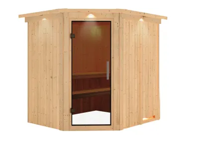 Sauna Systemsauna Lilja mit Dachkranz, graphit Ganzglastür Produktbild #2