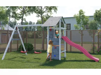 Spielturm Smart 5 grau/weiß inkl. Rutsche pink Produktbild #1