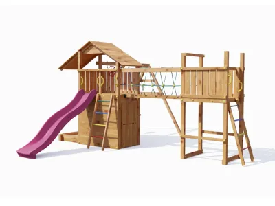 Spielturm Smart 7 Bridge teakfarben inkl. Rutsche pink Produktbild #4
