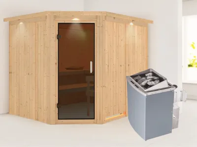 Systemsauna Malin mit Dachkranz, graphit Ganzglastür, inkl. 9 kW Saunaofen integr. Steuerung Produktbild #1