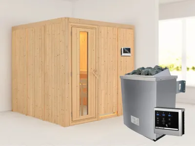 Systemsauna Rodin Holztür mit Isolierglas, inkl. 9 kW Saunaofen ext. Steuerung Produktbild #1
