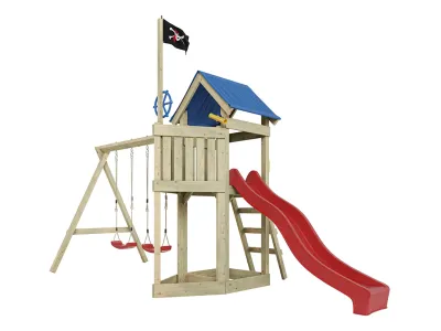 Spielturm Pirat Captain Jolly KDI mit Doppelschaukel inkl. Rutsche rot + Sitze rot Produktbild #6