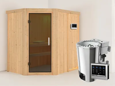 Sauna Systemsauna Saja graphit Ganzglastür + Plug & Play Bio-Ofen mit externer Steuerung Produktbild #1