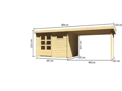 Gartenhaus Blockbohenhaus SET Bastrup 8 28 mm naturbelassen, inkl. 4,0 m Anbaudach Produktbild #9
