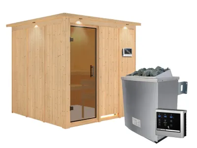 Systemsauna Rodin mit Dachkranz, graphit Ganzglastür, inkl. 9 kW Saunaofen ext. Steuerung Produktbild #8