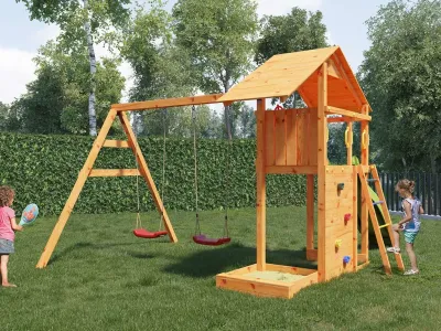 Spielturm Smart 2 teakfarben inkl. Rutsche gelb Produktbild #2