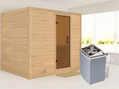 Massivholzsauna Sonara graphit Ganzglastür, inkl. 9 kW Saunaofen integr. Steuerung Produktbild #1