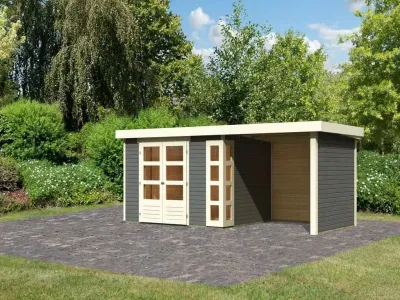 Gartenhaus SET Kerko 5 19 mm terragrau, inkl. 2,4 m Anbaudach + Seiten- und Rückwand Produktbild #8