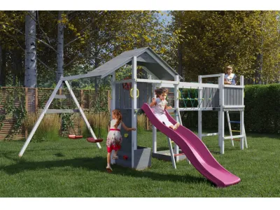 Spielturm Smart 4 Bridge grau/weiß inkl. Rutsche pink Produktbild #1