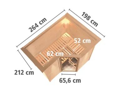 Massivholzsauna Sahib 2 mit Dachkranz, bronzierte Ganzglastür, inkl. 9 kW Bio-Ofen ext. Steuerung Produktbild #7