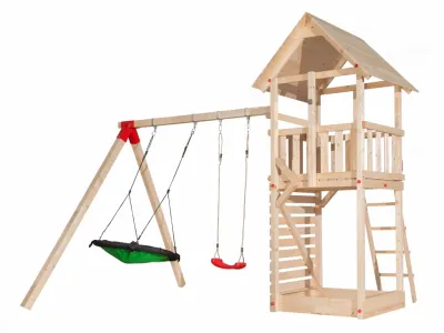 Spielturm Tabaluga Drachenturm Satteldach naturbelassen inkl. Schaukel Produktbild #2