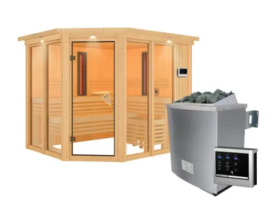 Multifunktionssauna Ava mit bronzierter Glastür und Dachkranz + 9 kW Saunaofen ext. Strg. Produktbild #7