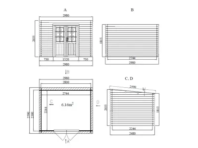 Gartenhaus Blockbohlenhaus CA2974 28 mm naturbelassen Produktbild #5