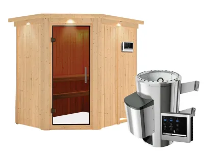 Sauna Systemsauna Saja mit Dachkranz, graphit Ganzglastür + Plug & Play Saunaofen mit ext. Strg Produktbild #5