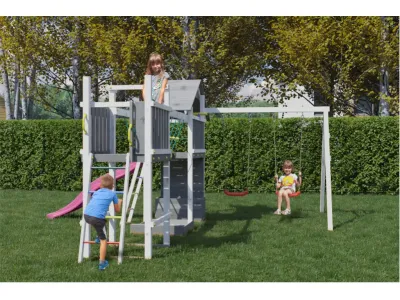 Spielturm Smart 4 Bridge grau/weiß inkl. Rutsche pink Produktbild #3