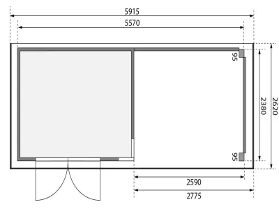 Gartenhaus SET Kerko 5 19 mm naturbelassen, inkl. 2,8 m Anbaudach + Rückwand Produktbild #6