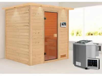 Sauna Adelina mit bronzierter Glastür und Dachkranz + 9 kW Bio-Kombiofen ext. Strg. Produktbild #2