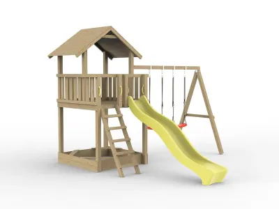 Spielturm Tilly Classic mit Doppelschaukel KDI inkl. Rutsche gelb + Sitze rot Produktbild #2