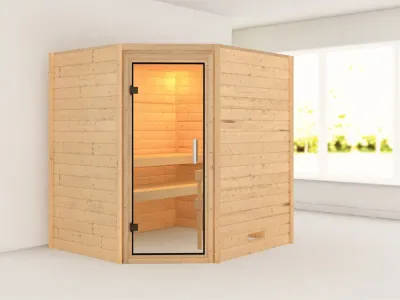 Sauna Massivholzsauna Mia Klarglas Ganzglastür Produktbild #1
