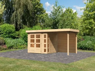 Gartenhaus SET Kerko 3 19 mm naturbelassen, inkl. 2,4 m Anbaudach + Rückwand Produktbild #1