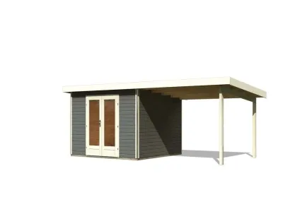 Gartenhaus SET Radeburg 1 40 mm terragrau inkl. 3,3 m Anbaudach Produktbild #3
