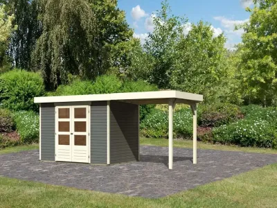 Gartenhaus SET Askola 4 19 mm terragrau, inkl. 2,4 m Anbaudach Produktbild #5