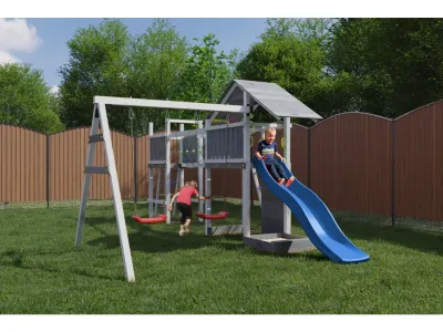 Spielturm Smart 2 Bridge grau-weiß inkl. Rutsche blau Produktbild #2