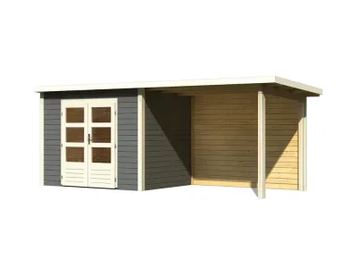 Gartenhaus Wacken 5 28 mm terragrau inkl. 3 m Anbau + Rückwand Produktbild #4